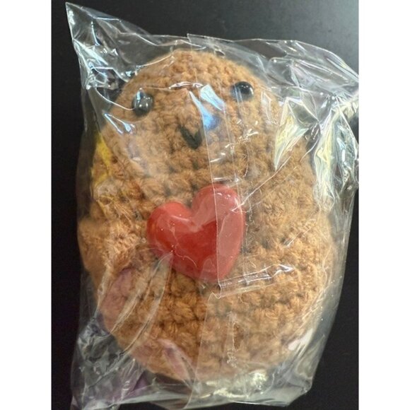 Emotional Support Potato Knitted Knit Brown Red Heart Plush mini Small New - Picture 1 of 3